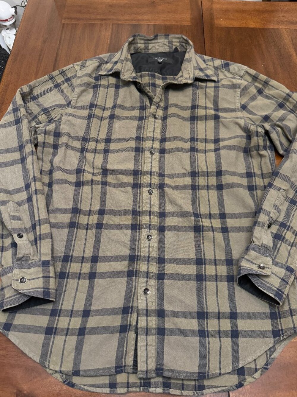 Rag & Bone Mens L Olive Navy Plaid Button Down Shirt Gorpcore Workwear 4537